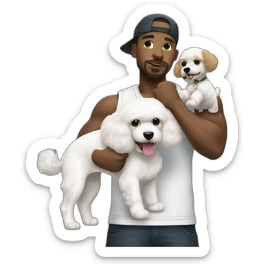 rapper man flexing with a bichon sticker