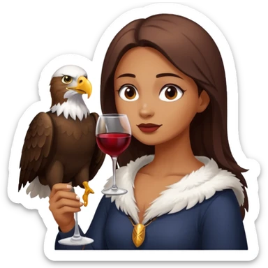 Real picture of an eagle bird girl drinking wine. Write the word Thirsty Thorpie on the eagles chest  sticker