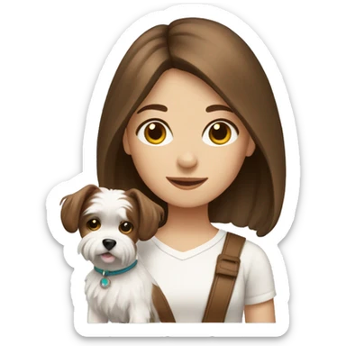 Brown hair girl with Maltese dog sticker