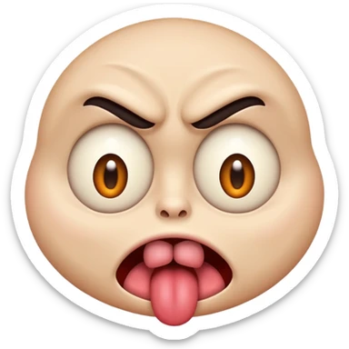 A face emoji with its tounge out but the eyes are evil and kind of crazy and the eyebrows are turned I sticker
