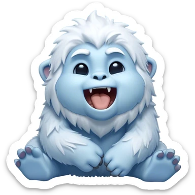 Cinematic Cute Yawning Yeti Portrait Emoji, with a charming, fluffy, snow-dusted figure in gentle whites and cool blues, head tilting back in a wide, endearing yawn with softly closed, peaceful eyes and a content little smile, simplified yet irresistibly adorable, highly detailed with a soft, frosty glow and outline capturing the serene slumber of a yeti! sticker