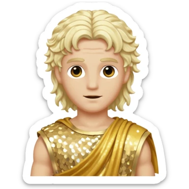 Apollo, God of Sun from Roman Deities with long platinum blonde wavy hair, gold sequin toga sticker