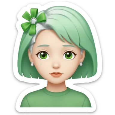 girl with white  green hair clip sticker