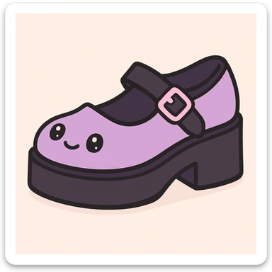 Make the BLACKPINK-inspired gothic shoes primarily purple with black and pink accents, cute and stylish, kawaii style, no socks, no hearts. sticker