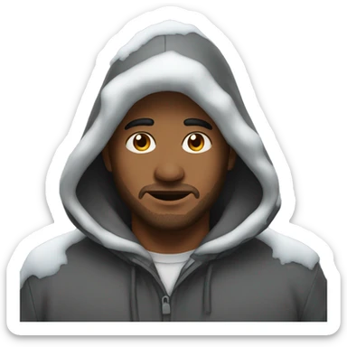 man in a hood covered with snow sticker