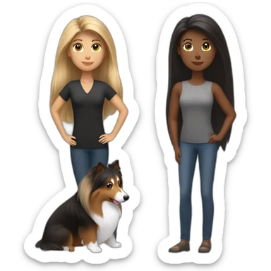woman with straight light-bround hair and sable sheltie and bi-black sheltie sticker