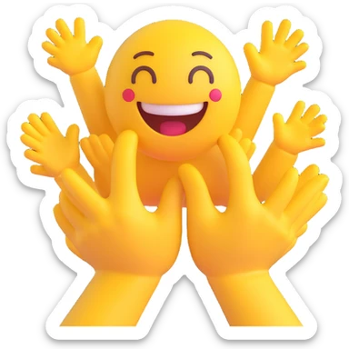 yellow emoji style ,  hands clapping, joyful celebration, focus on hands, motion blur, bright background sticker