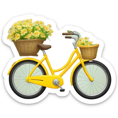 Yellow beach style bicycle with basket full of daisies sticker