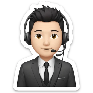 asian man headset suit face only spikey hair in front dark hair gay shirt chubbier face sticker