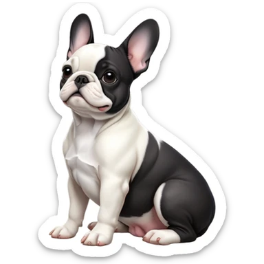 cinematic-[french bulldog]-realistic-full-body-sitting-emoji,-tail-resting-loosely-beside-its-paws,-head-tilted-dramatically,-sleek-[black ant whitepied]-fur,-simplified-yet-realistic-focused-features,-highly-detailed,-glowing-with-an-almost-sarcastic-glow sticker