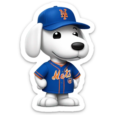 Snoopy wearing a New York Mets uniform sticker