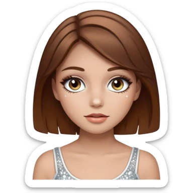 Girl with brown hair with sparkly white eyeshadow sticker