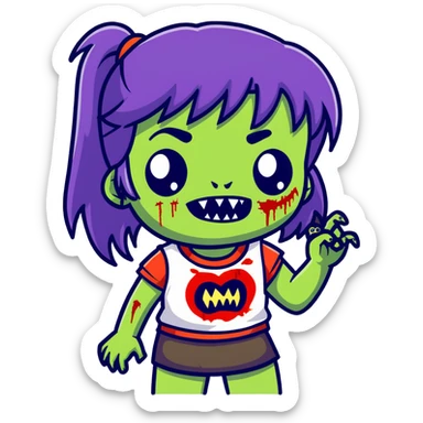 zombie girl with side bangs and fangs sticker