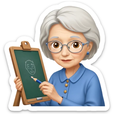 An elderly woman sketching, art board,nice picture. sticker