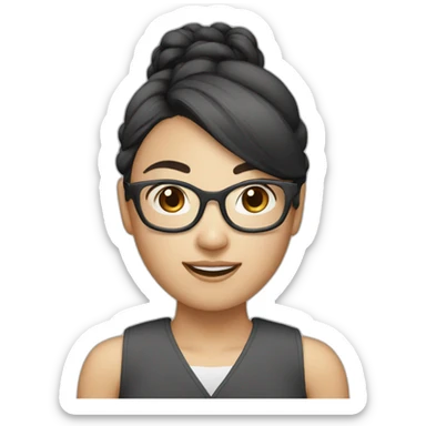 asian woman 32 years old with pony tail and glasses sticker