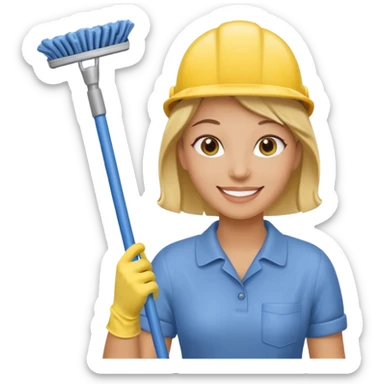 Custodian with yellow rubber gloves, mop sticker