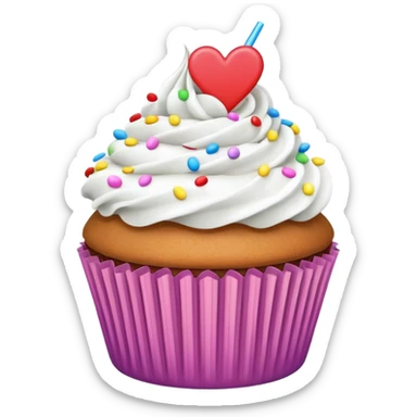 Cupcake with heart liner with white icing and colorful sprinkles  sticker