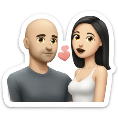 White girl dark hair kissing mixed bald man sticker