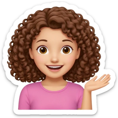 fun cute loud popular pretty girl modest curly brown hair pink top excited sticker