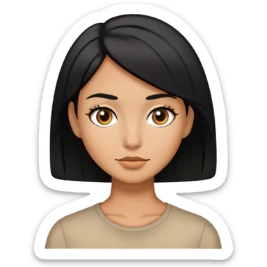 Woman with tan skin and short black hair with. Middle part sticker