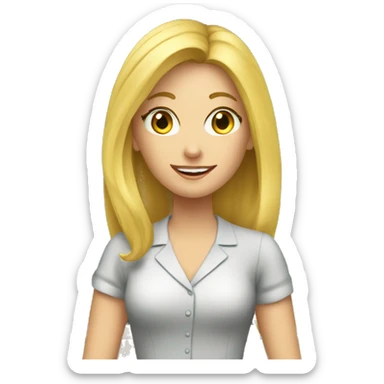 the teacher is a young blonde woman near the blackboard sticker