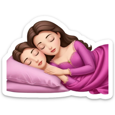 sleeping beauty brunette white girl with a silk pillow pink
 sticker