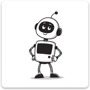 A cute, cartoonish, and friendly robot with a round head, big expressive eyes, and a small body, giving off a welcoming and helpful vibe sticker