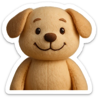 a happy dog plush portrait, round face, button nose, pastel colors, centered, no background sticker