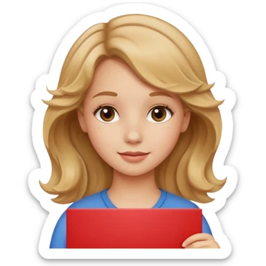 Can you make her more browny blonde with a slight curl in her hair with rosy cheeks holding a sign saying good girl  sticker