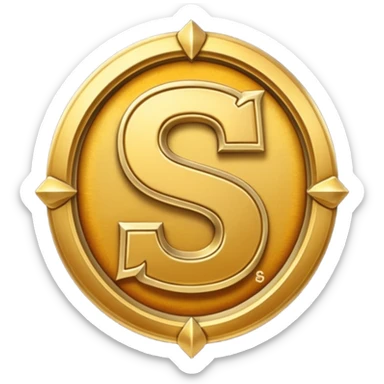 Create a custom emoji badge featuring a stylized, glossy letter “S”. Design it in the Gold rank theme from League of Legends. Use warm gold metallic textures, bright highlights, and a noble, premium feel. Emblem-like and highly polished. sticker