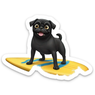 Black pug surfing in the ocean sticker