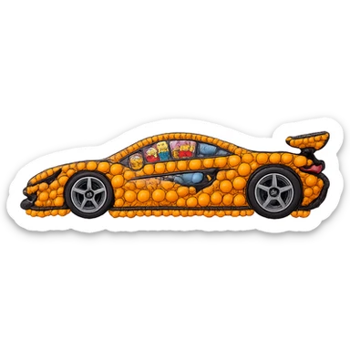 Recreate the orange McLaren P1 as a collage composed of various standard emojis arranged to form the shape of the car. Keep the background transparent. The style should resemble a creative emoji mosaic representation of the car. sticker