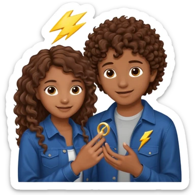 a 15 year old girl with brown curly hair but she has lightnings in it with a brown haired boy who gave her a promise ring sticker