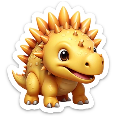 Cinematic Cute Stegosaurus Portrait Emoji, Head tilted playfully with a cheeky grin, featuring a charming, low-profile body with iconic, rounded bony plates and a spiky tail, a small head with sparkling, curious eyes, Simplified yet irresistibly adorable features, highly detailed, glowing with a warm, inviting earthy glow, high shine, affectionate and spirited, stylized with a touch of whimsical prehistoric charm, soft glowing outline, capturing the essence of a mischievous yet endearing Stegosaurus that seems as if it could waddle out of the screen into your arms! sticker