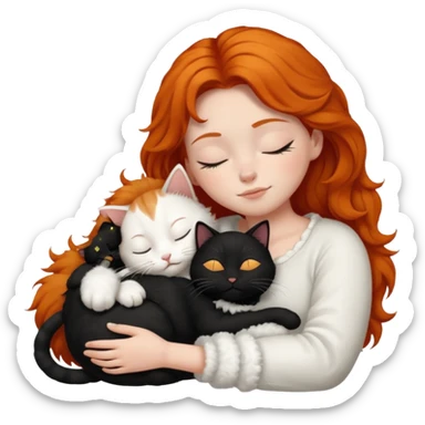 short hair Ginger Girl sleeping with a black and a white bigger cat  sticker