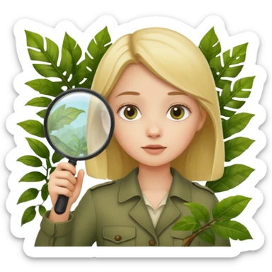 a girl with jungle and magnifying glass sticker
