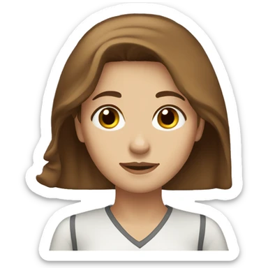 brown-haired woman with long hair, brown eyes, working sticker