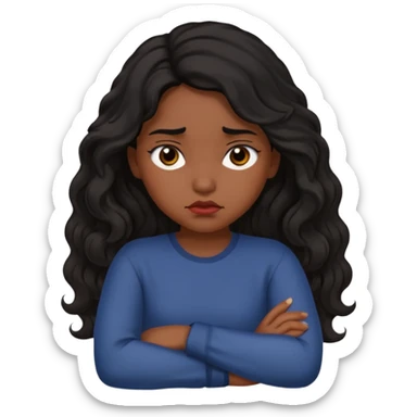 Hispanic girl with dark, long, wavy hair crossing her arms and pouting sticker