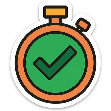 stopwatch with a green checkmark inside, clean icon, no text sticker