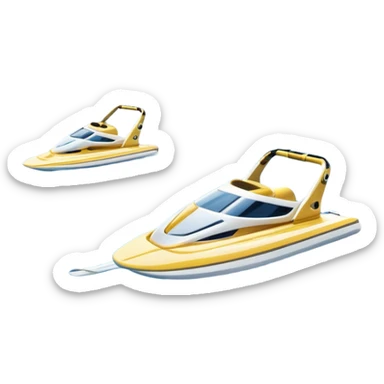 An icon showing water skis on the surface of the water, with ski ropes trailing behind. In the background, a boat fades into the distance, leaving a wake. The focus is on the skis gliding across the water. Transparent background highlights the thrill and speed of water skiing. sticker