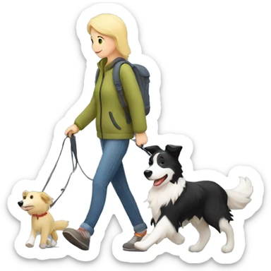 border collie dog walking with his owner walking with his blond owner sticker
