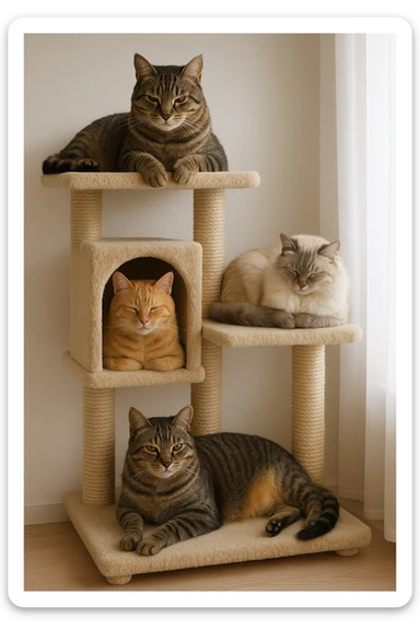 cats relaxing in a vertical playhouse sticker