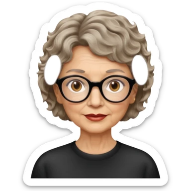 woman 70 years old, short dark blonde weavy hair, brown eyes and round dark glasses sticker