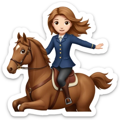 horse girl w light brown hair jumping on a brown horse sticker