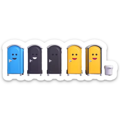 outdoor row of portable toilets, 3D emoji style sticker