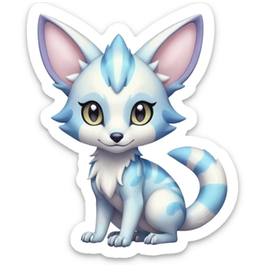 Irideacent pastel whitish pale bright cute adorable innocent precious Genet-Absol-Zeraora-Primagen-fusion-creature  sticker