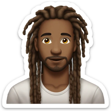black guy in his 20's brown skin dreads but not long dreads they ara goatee but not connected it s like fuzz on his mustache and chin and he has decent lips and he has a gaze and has light eyes and nice eyebrows and long lashes half up half down dreads  sticker