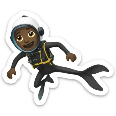 Black guy in scuba suit diving into ocean sticker