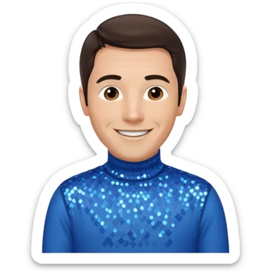 Anthony Field from The Wiggles with dark brown hair, blue sequin skivvy shirt, fair skin sticker