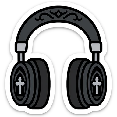 black gothic headphones with gothic patterns and silver accents sticker